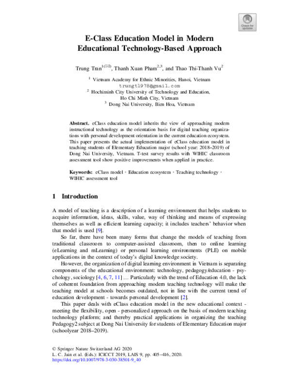 (PDF) E-Class Education Model in Modern Educational Technology-Based ...