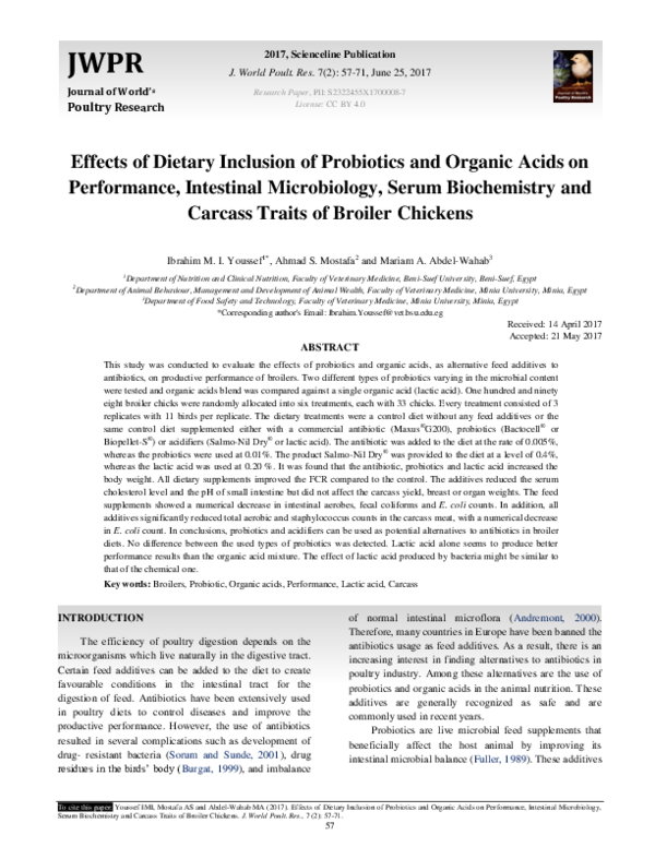 (PDF) Effects of Dietary Inclusion of Probiotics and Organic Acids on ...