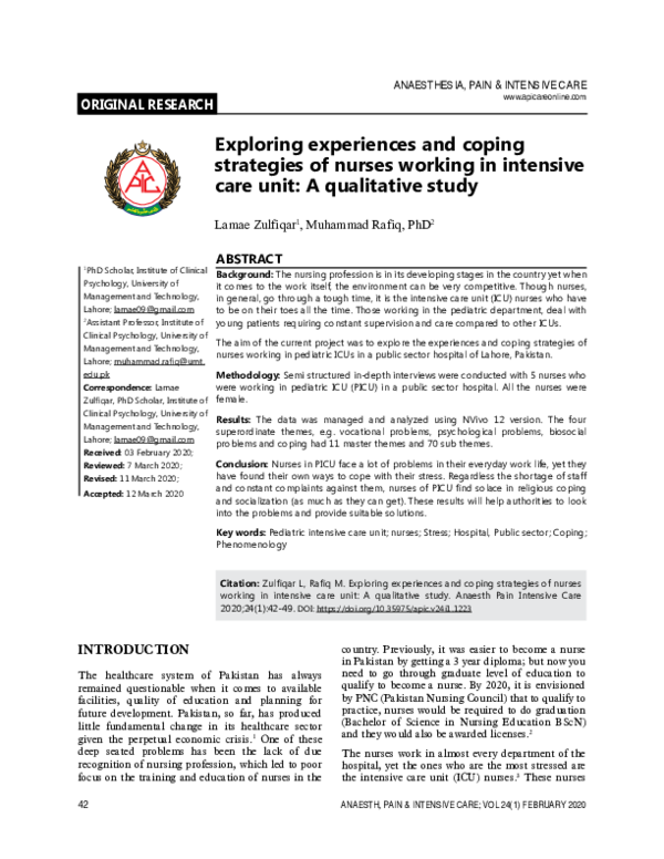 (PDF) Exploring experiences and coping strategies of nurses working in ...