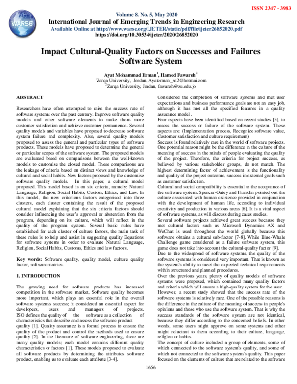 (PDF) Impact Cultural-Quality Factors on Successes and Failures ...