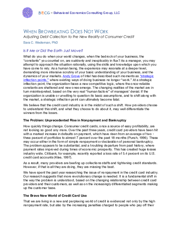 (PDF) WHEN BROWBEATING DOES NOT WORK Adjusting Debt Collection to the ...