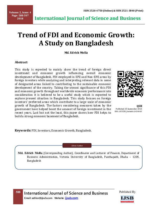 (PDF) Trend of FDI and Economic Growth: A Study on Bangladesh