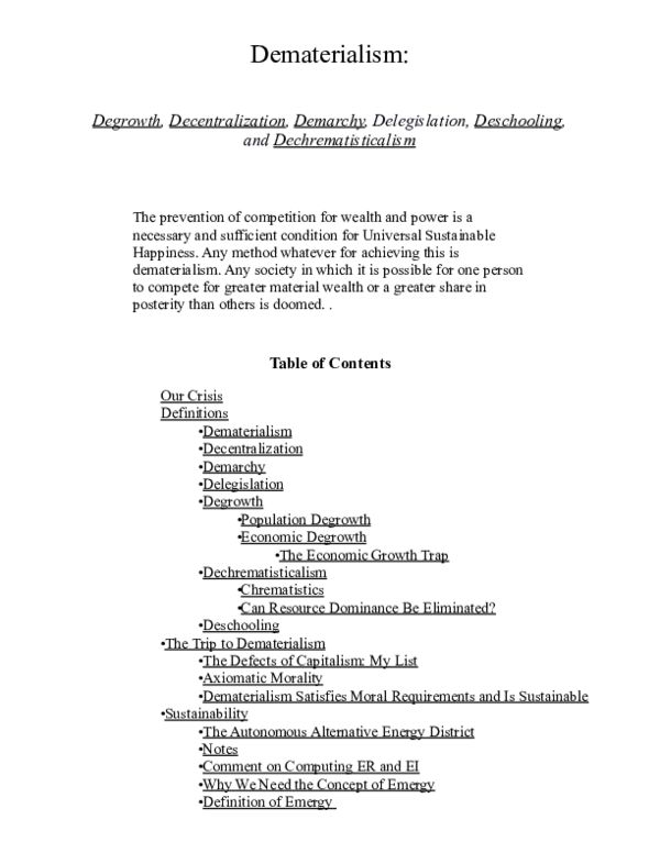 (PDF) Dematerialism: Degrowth, Decentralization, Demarchy ...