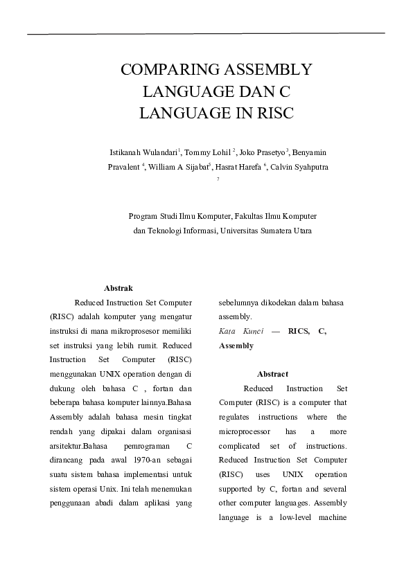 (DOC) Comparing C Language and Assembly in RISC