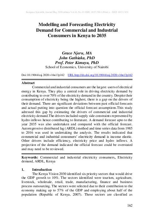 (PDF) Modelling and Forecasting Electricity Demand for Commercial and ...