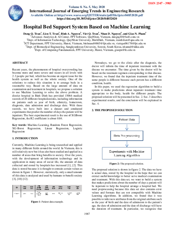 (PDF) Hospital Bed Support System Based on Machine Learning