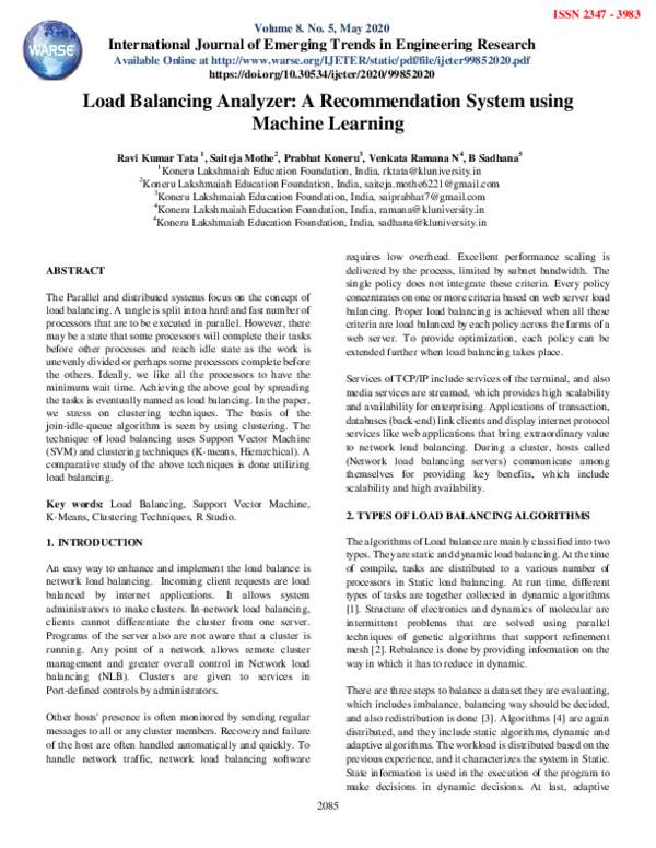 (PDF) Load Balancing Analyzer: A Recommendation System using Machine ...