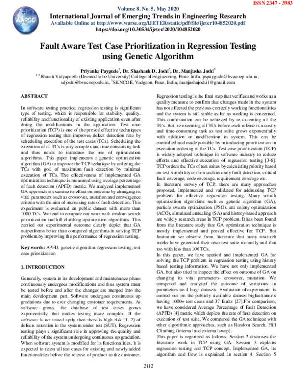 (PDF) Fault Aware Test Case Prioritization in Regression Testing using ...