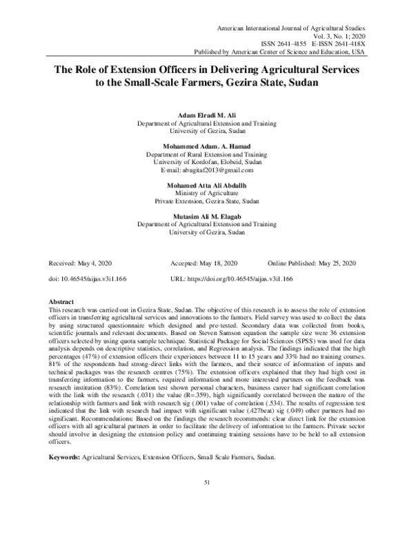 (PDF) The Role of Extension Officers in Delivering Agricultural ...