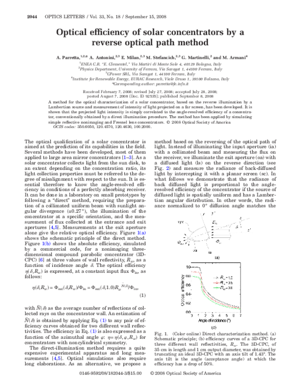 (PDF) Optical efficiency of solar concentrators by a reverse optical ...