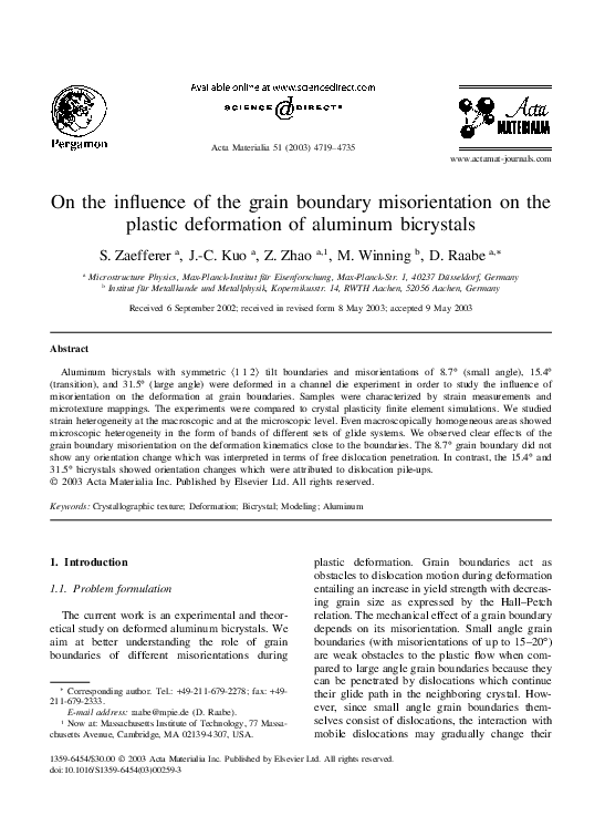 (PDF) On the influence of the grain boundary misorientation on the ...