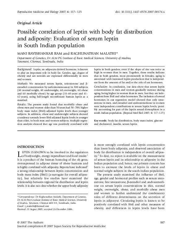 (PDF) Possible correlation of leptin with body fat distribution and ...