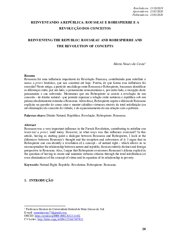 (PDF) REINVENTANDO A REPÚBLICA ROUSSEAU E ROBESPIERRE E A REVOLUÇÃO