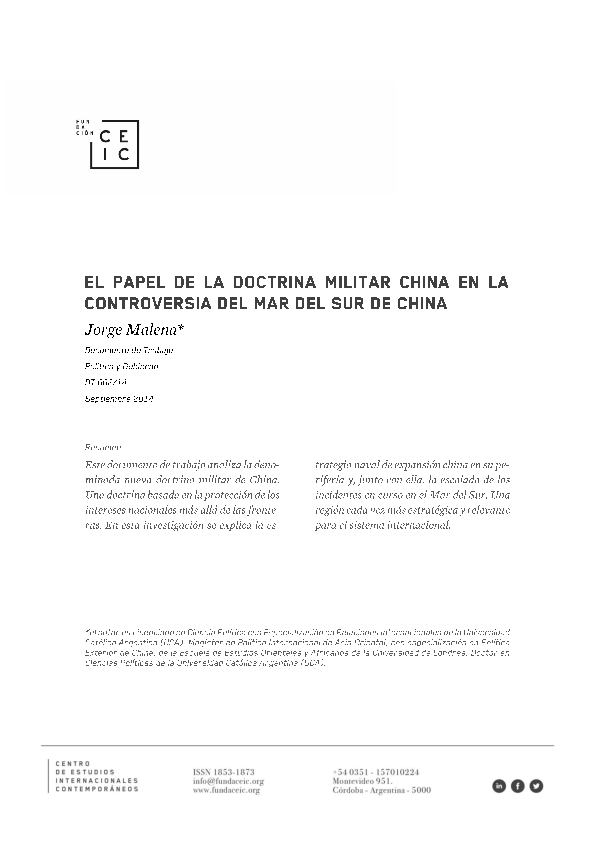 (PDF) El papel de la doctrina militar china en la controversia del Mar ...