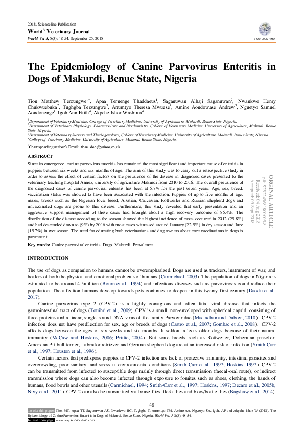 (PDF) The Epidemiology of Canine Parvovirus Enteritis in Dogs of ...