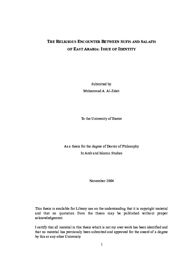 Pdf The Religious Encounter Between Sufis And Salafis Of East Arabia Issue Of Identity Muhammad Alzekri Academia Edu