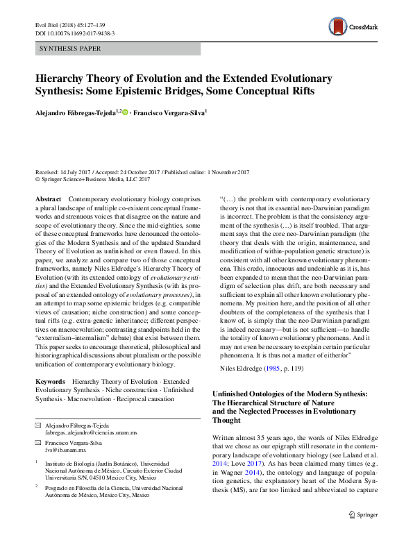 (PDF) Hierarchy Theory of Evolution and the Extended Evolutionary ...