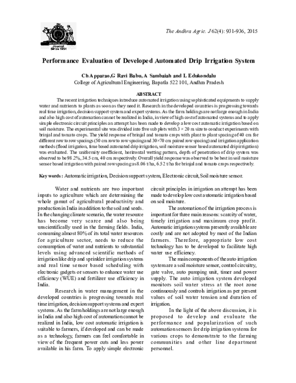 (PDF) Performance Evaluation of Developed Automated Drip Irrigation System