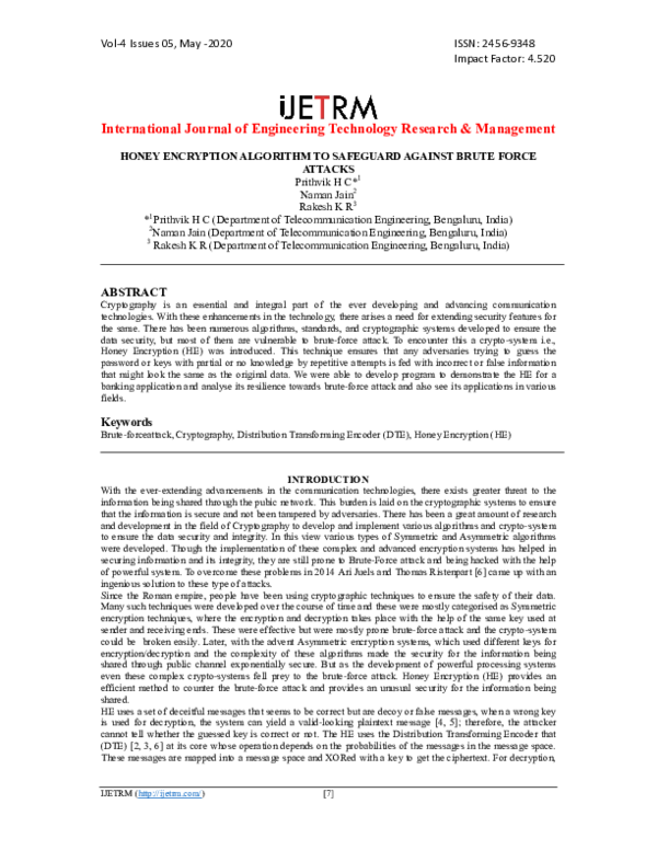 (PDF) HONEY ENCRYPTION ALGORITHM TO SAFEGUARD AGAINST BRUTE FORCE ATTACKS