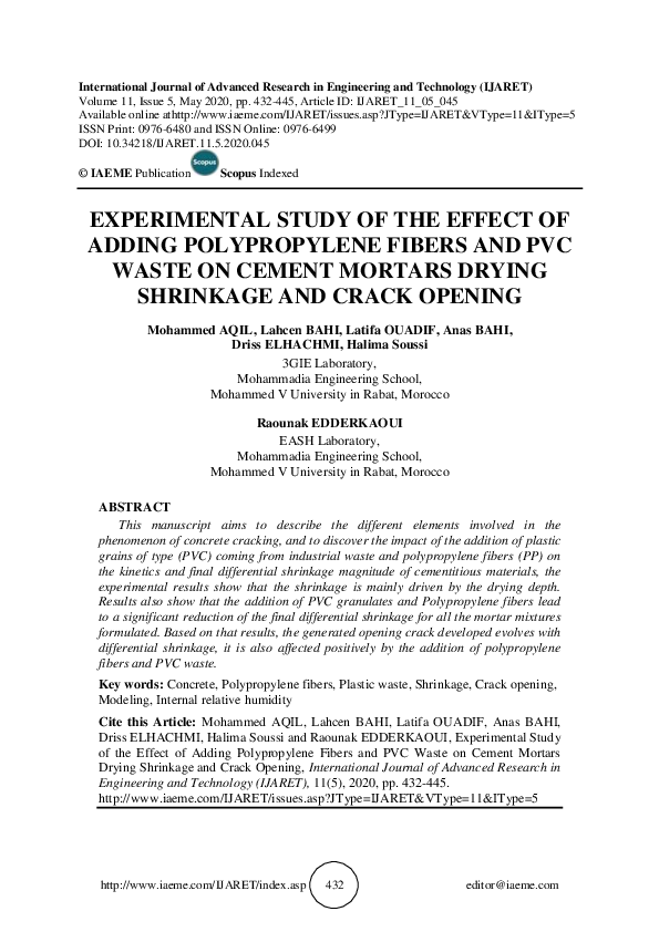 (PDF) EXPERIMENTAL STUDY OF THE EFFECT OF ADDING POLYPROPYLENE FIBERS ...