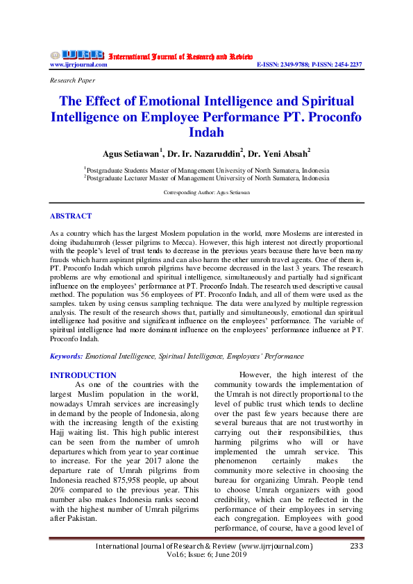 (PDF) The Effect of Emotional Intelligence and Spiritual Intelligence ...