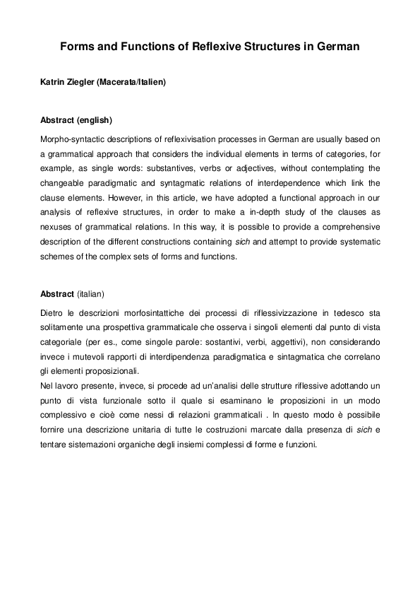 (PDF) Forms and Functions of Reflexive Structures in German