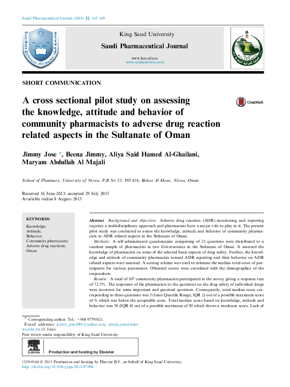 (PDF) A cross sectional pilot study on assessing the knowledge ...