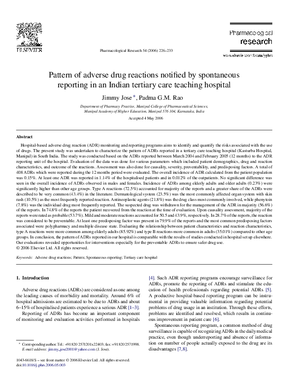 (PDF) Pattern of adverse drug reactions notified by spontaneous ...