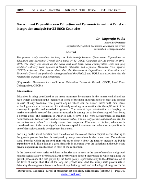 (PDF) GOVERNMENT EXPENDITURE ON EDUCATION AND ECONOMIC GROWTH: A PANEL ...