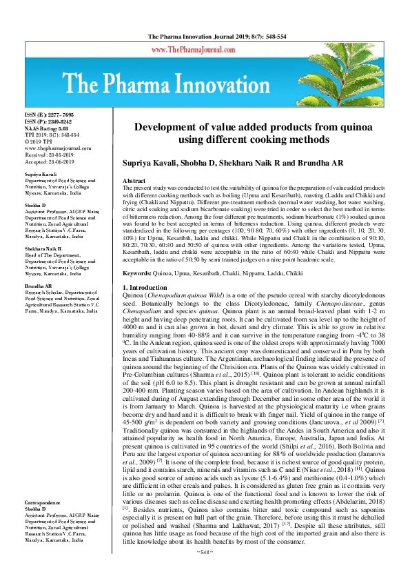 (PDF) Development of value added products from quinoa using different ...