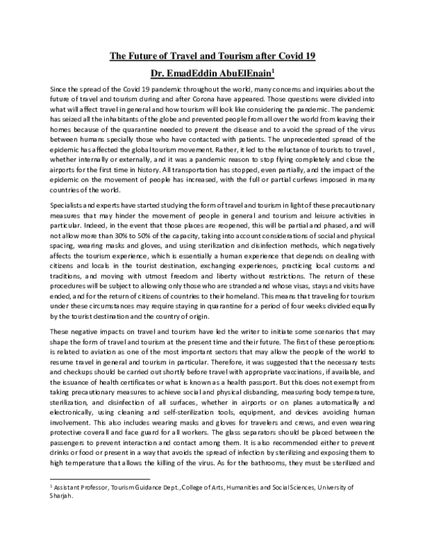(PDF) The Future of Travel and Tourism after Covid 19