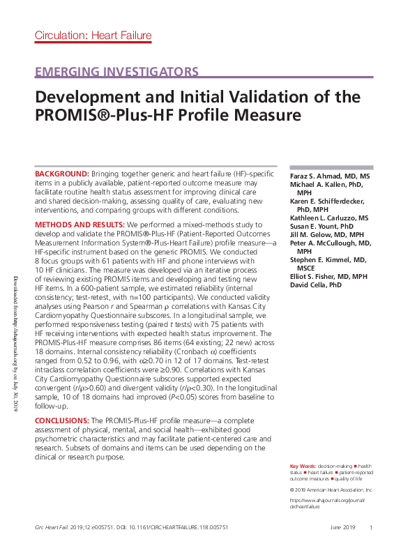(PDF) Development and Initial Validation of the PROMIS®-Plus-HF Profile ...