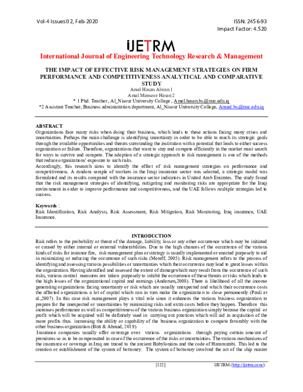 PDF THE IMPACT OF EFFECTIVE RISK MANAGEMENT STRATEGIES ON FIRM PERFORMANCE AND COMPETITIVENESS 