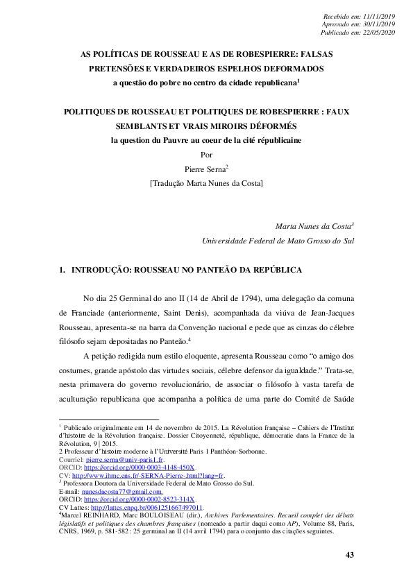 (PDF) AS POLÍTICAS DE ROUSSEAU E AS DE ROBESPIERRE: FALSAS PRETENSÕES E ...