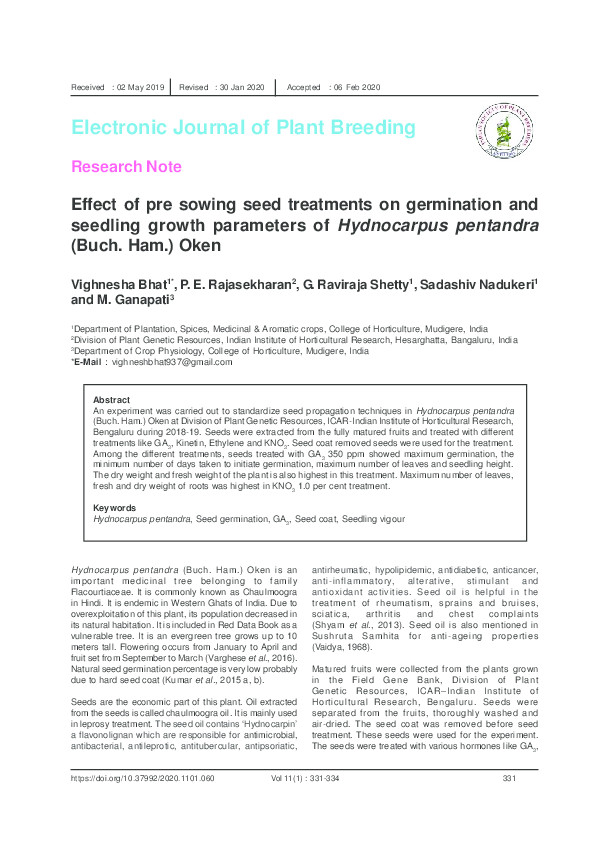 (PDF) Effect of pre sowing seed treatments on germination and seedling ...