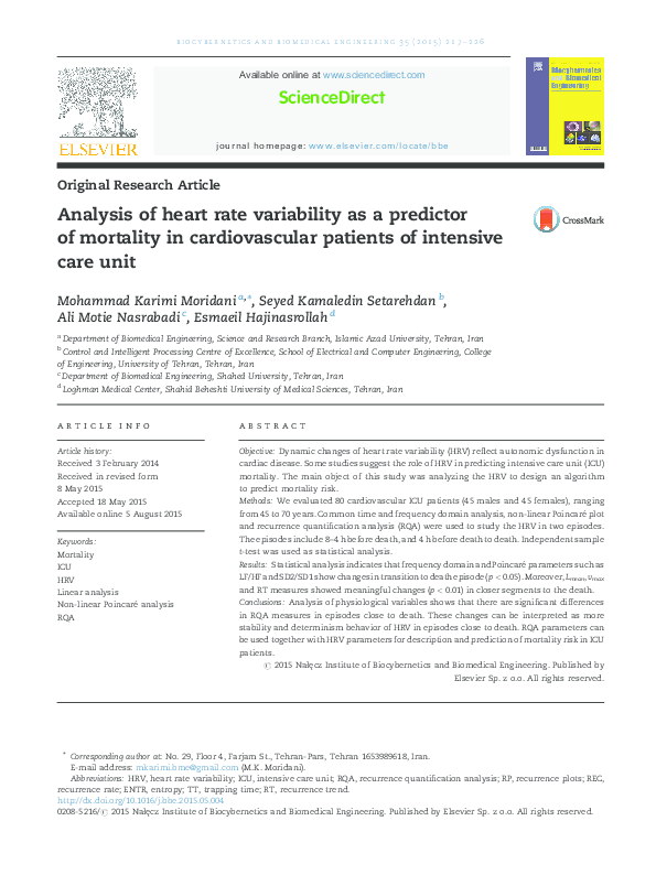 (PDF) Analysis of heart rate variability as a predictor of mortality in ...