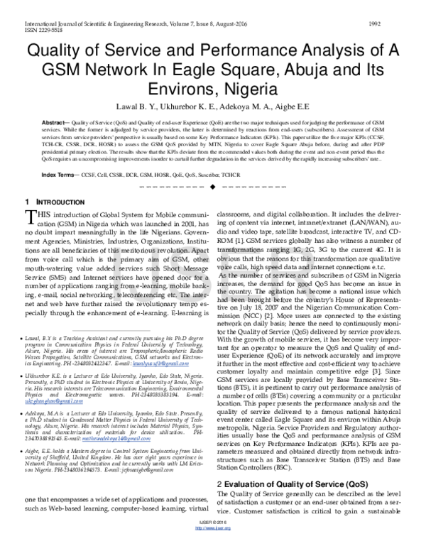 (PDF) Quality of Service and Performance Analysis of A GSM Network In ...