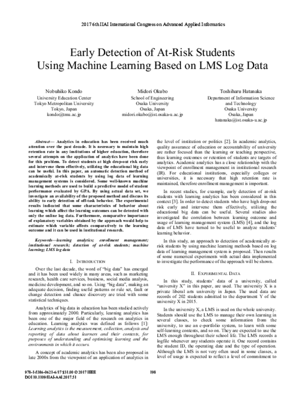 (PDF) Early Detection of At-Risk Students Using Machine Learning Based ...