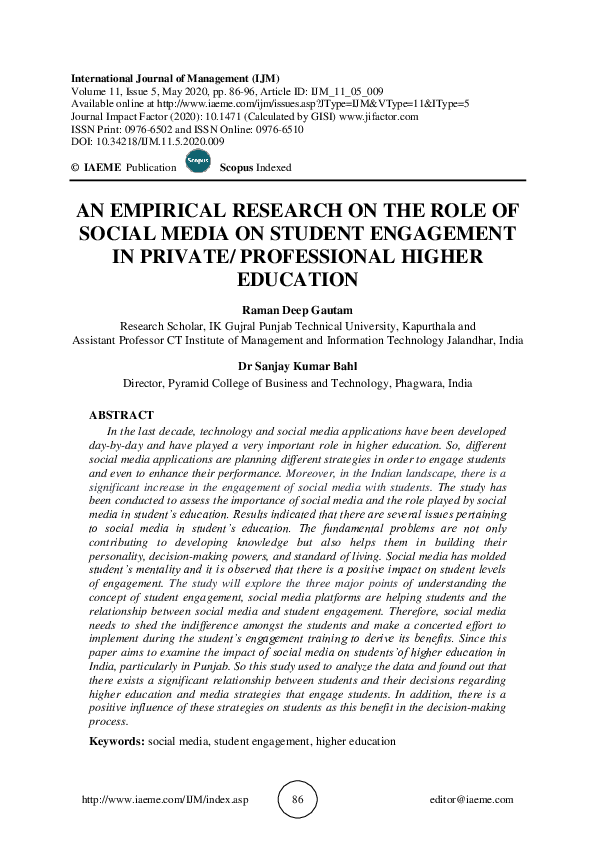 (PDF) AN EMPIRICAL RESEARCH ON THE ROLE OF SOCIAL MEDIA ON STUDENT ...