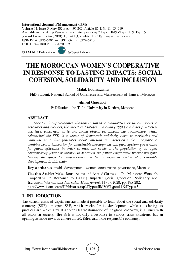 (PDF) THE MOROCCAN WOMEN'S COOPERATIVE IN RESPONSE TO LASTING IMPACTS ...