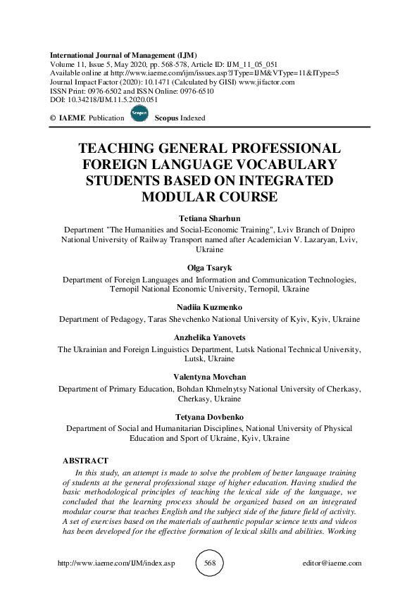 (PDF) TEACHING GENERAL PROFESSIONAL FOREIGN LANGUAGE VOCABULARY ...