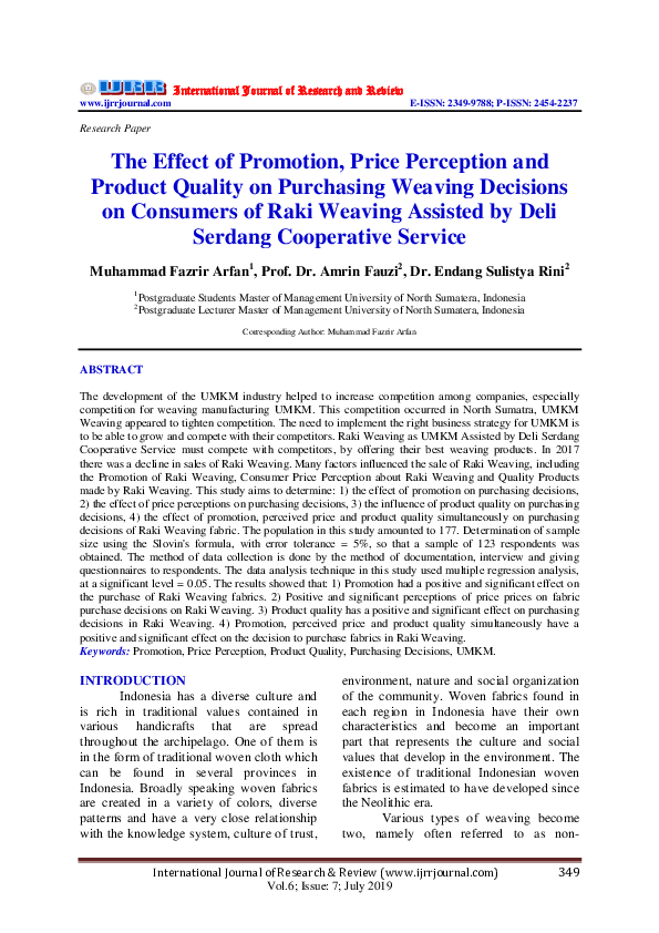 (PDF) The Effect of Promotion, Price Perception and Product Quality on ...