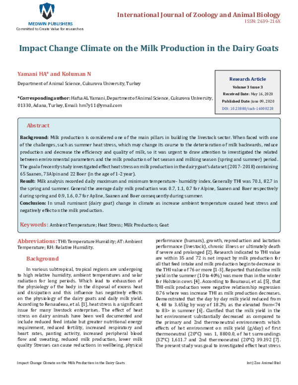 (PDF) Impact Change Climate on the Milk Production in the Dairy Goats