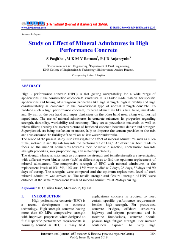(PDF) Study on Effect of Mineral Admixtures in High Performance Concrete