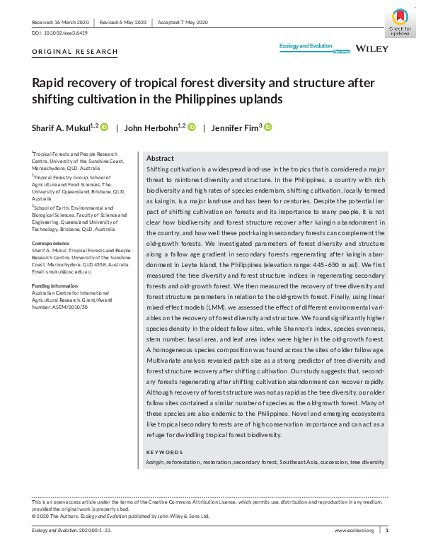 (PDF) Rapid recovery of tropical forest diversity and structure after ...