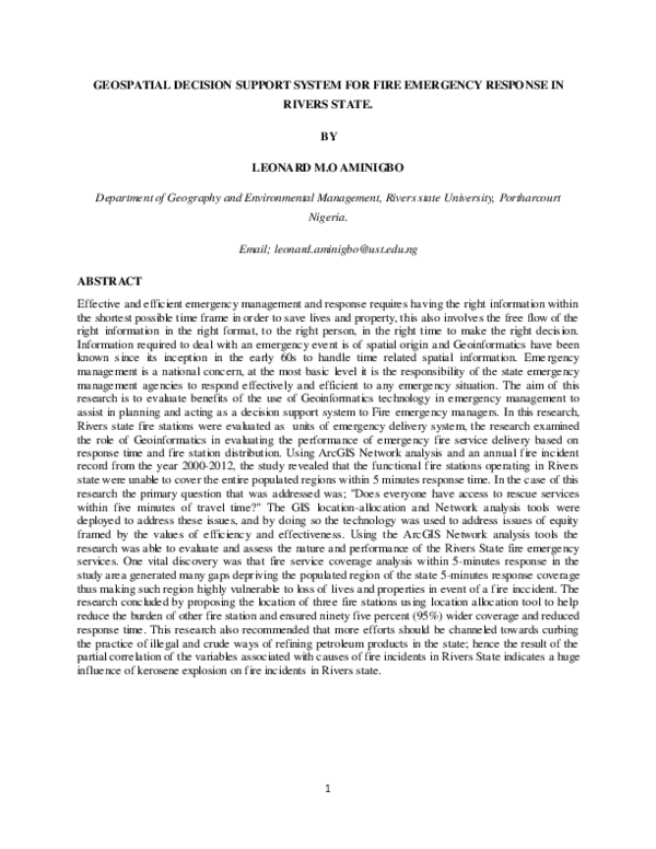 (PDF) GEOSPATIAL DECISION SUPPORT SYSTEM FOR FIRE EMERGENCY RESPONSE IN ...