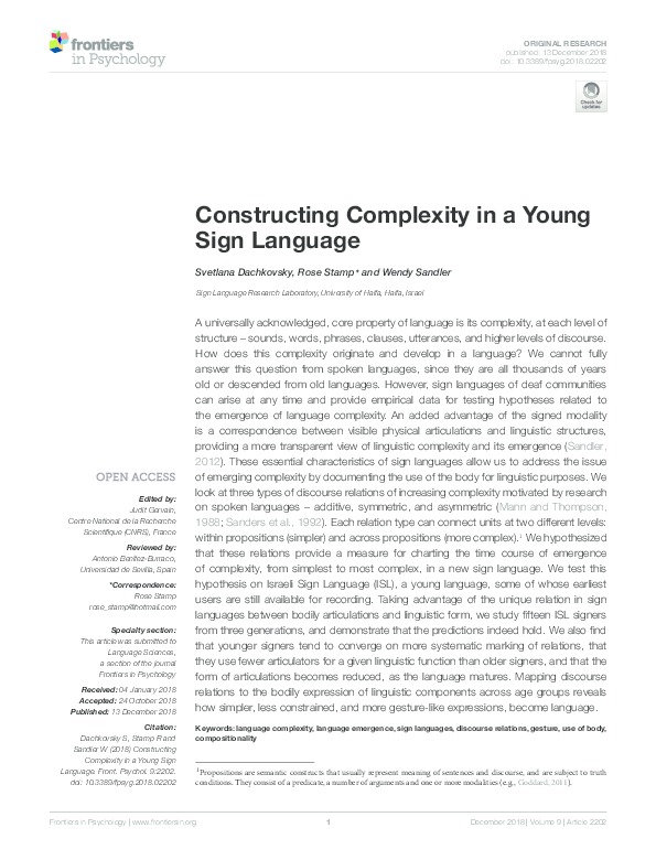 (PDF) Constructing Complexity in a Young Sign Language
