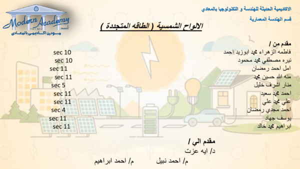 بالمعادي‬ ‫التكنولوجٌا‬ ‫و‬ ‫للهندسة‬ ‫الحدٌثة‬ ‫االكادٌمٌة‬ ‫الهندسة‬ ‫قسم‬ ‫المعمارٌة‬ ‫الشمسٌة‬ ‫االلواح