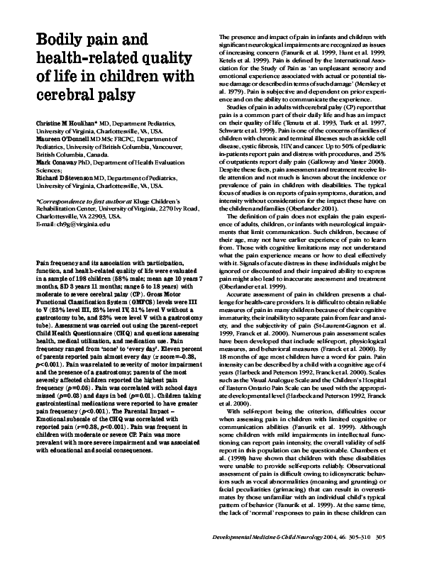 (PDF) Bodily pain and health-related quality of life in children with ...