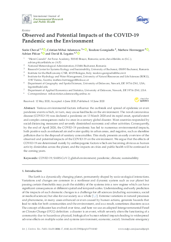 (PDF) Observed and Potential Impacts of the COVID-19 Pandemic on the ...